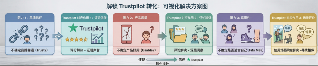 Trustpilot 不是在“增加信息”,而是在“减少决策成本”